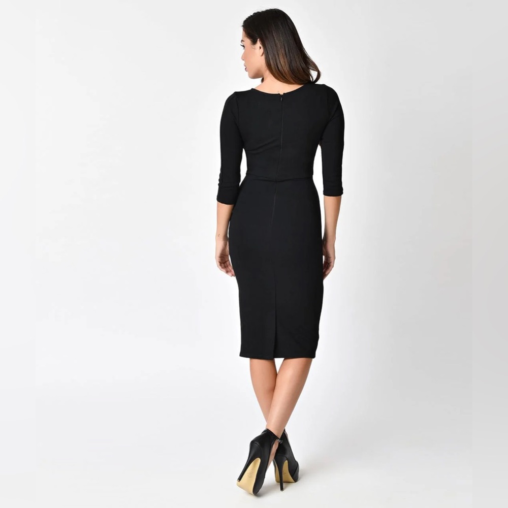 Unique Vintage Black Mod Wiggle Dress NWOT Size Large - Picture 4 of 14